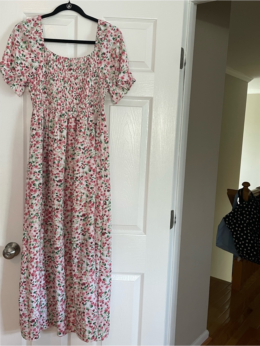 Floral Smocked Maxi Dress in Pink and Green